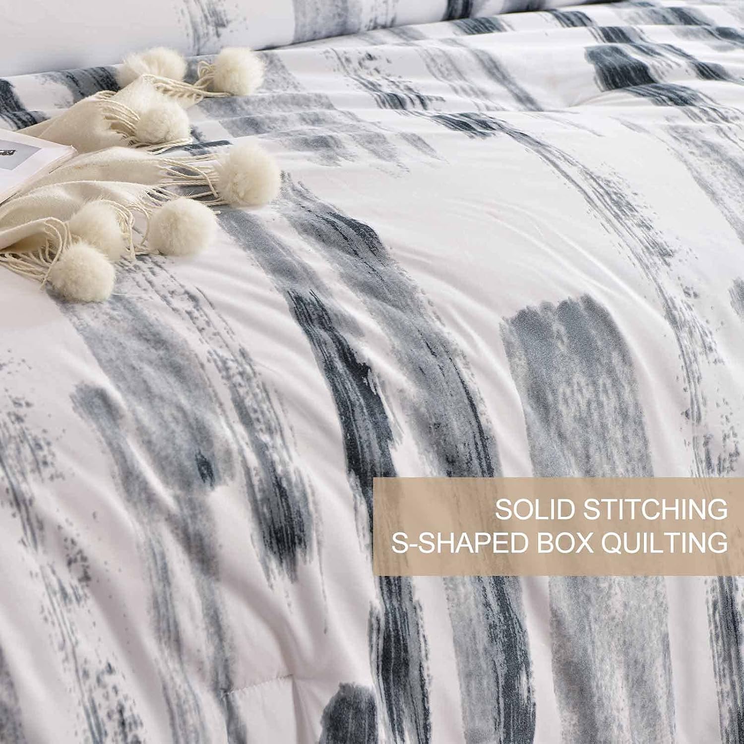 Nanko Queen Comforter Set 3pc, Art Grey White Printed Pattern Reversible Down Alternative Microfiber Bedding - All Season Duvet and 2 Pillowcases Bed Sets Modern for Women Men, Size 88 x 90 Gray - Image 5