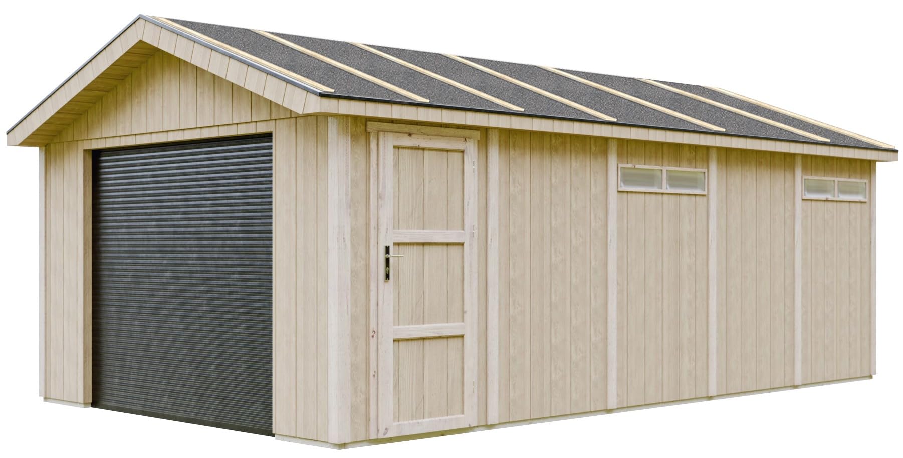 Wysokiej jakości garaż 21 m² - L378 x L648 cm - garaż na samochody, motocykle, rowery, maszyny ogrodnicze - konstrukcja z paneli LP Smartside - wiata ogrodowa Timbela M992B