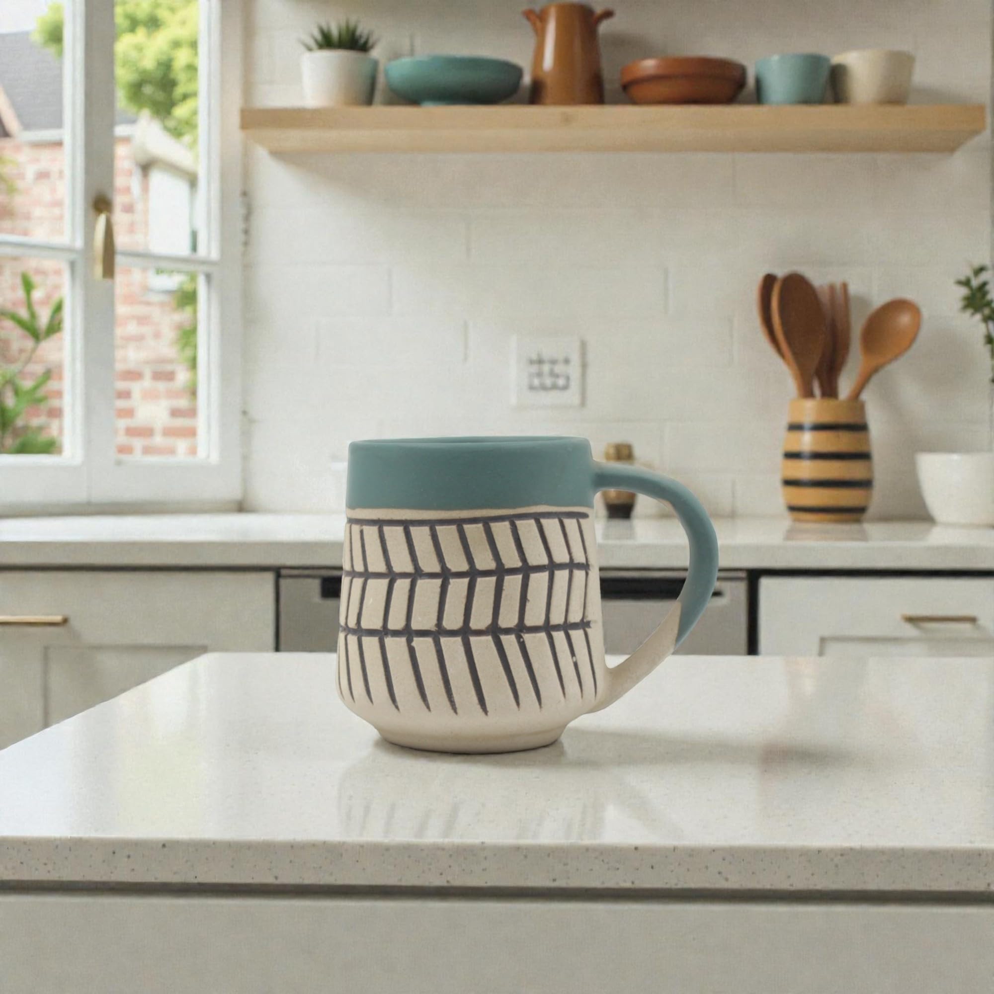 Nordic Grid Ceramic Coffee Mug | 300 ml | Modern Grid Design Tea Mug | Minimal Designer Coffee Mug | Microwave Safe | Ceramic Mug for Home, Office & Gifting | Set of 1