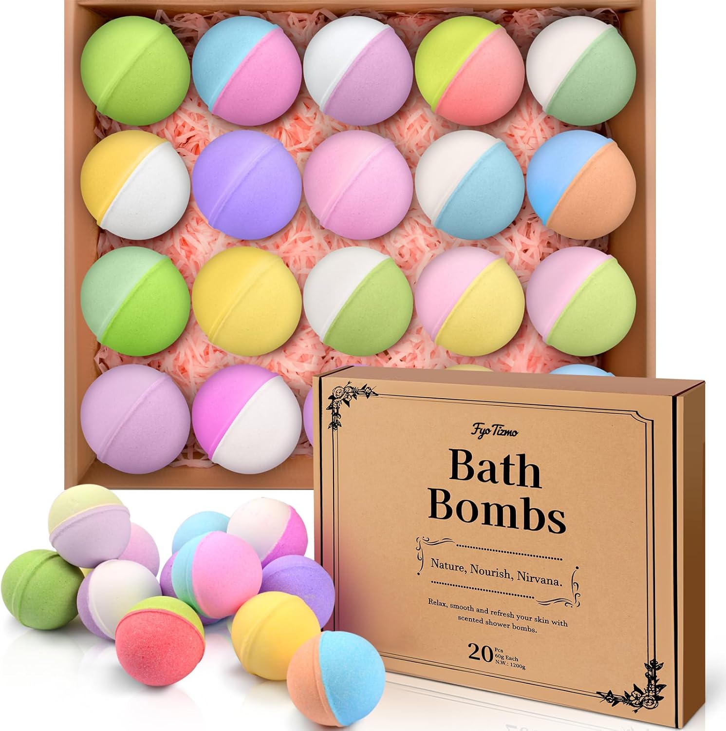 Bath Bombs for Women, 20 Pcs Spa Gift Set with 10 Unique Scents, Handmade Natural Fizzies with Shea Butter for Dry Skin Moisturizing, Relaxing Bubble Bath, Birthday Gifts for Mom, Wife, Girlfriend