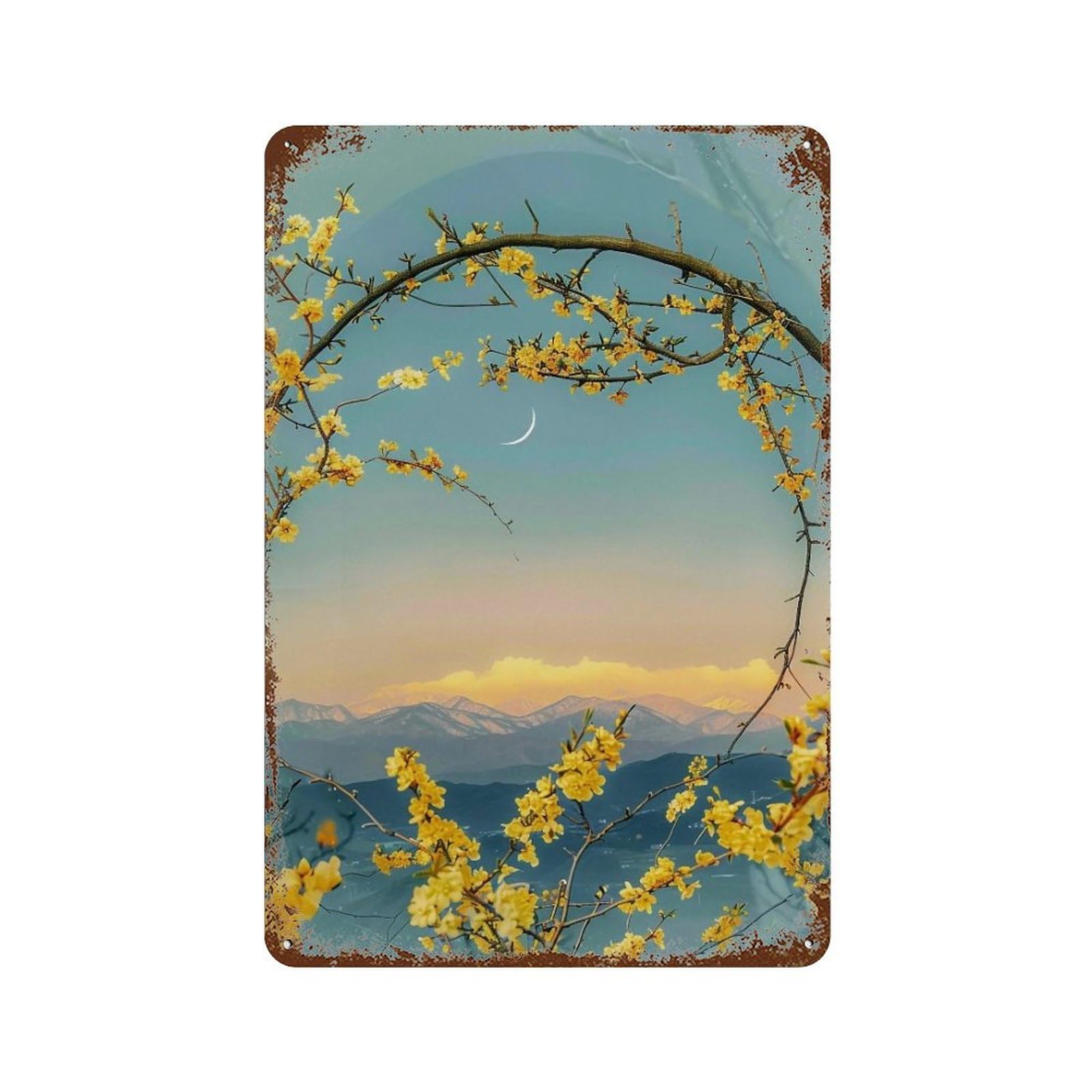 WUJHGRSG Framed Blossom Crescent Landscape 01 Wall Art Retro Iron Vintage Metal Tin Sign Poster Modern Decor for Home Cofffee Club Bar Shop Style 30x20cm