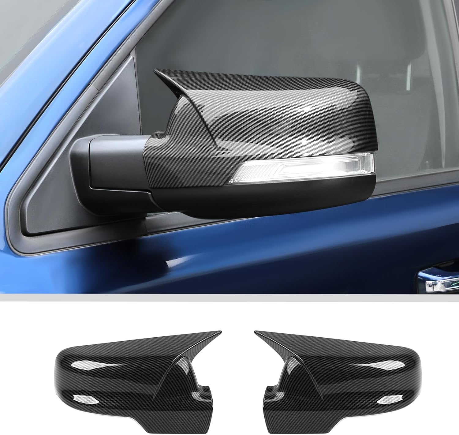 JWWY Side Mirror Cover Rearview Mirror Cover Replacement Decorative Trim Fit for 2018-2025 Dodge RAM Exterior Accessories Carbon Fiber 2PCS(Horn Shape)