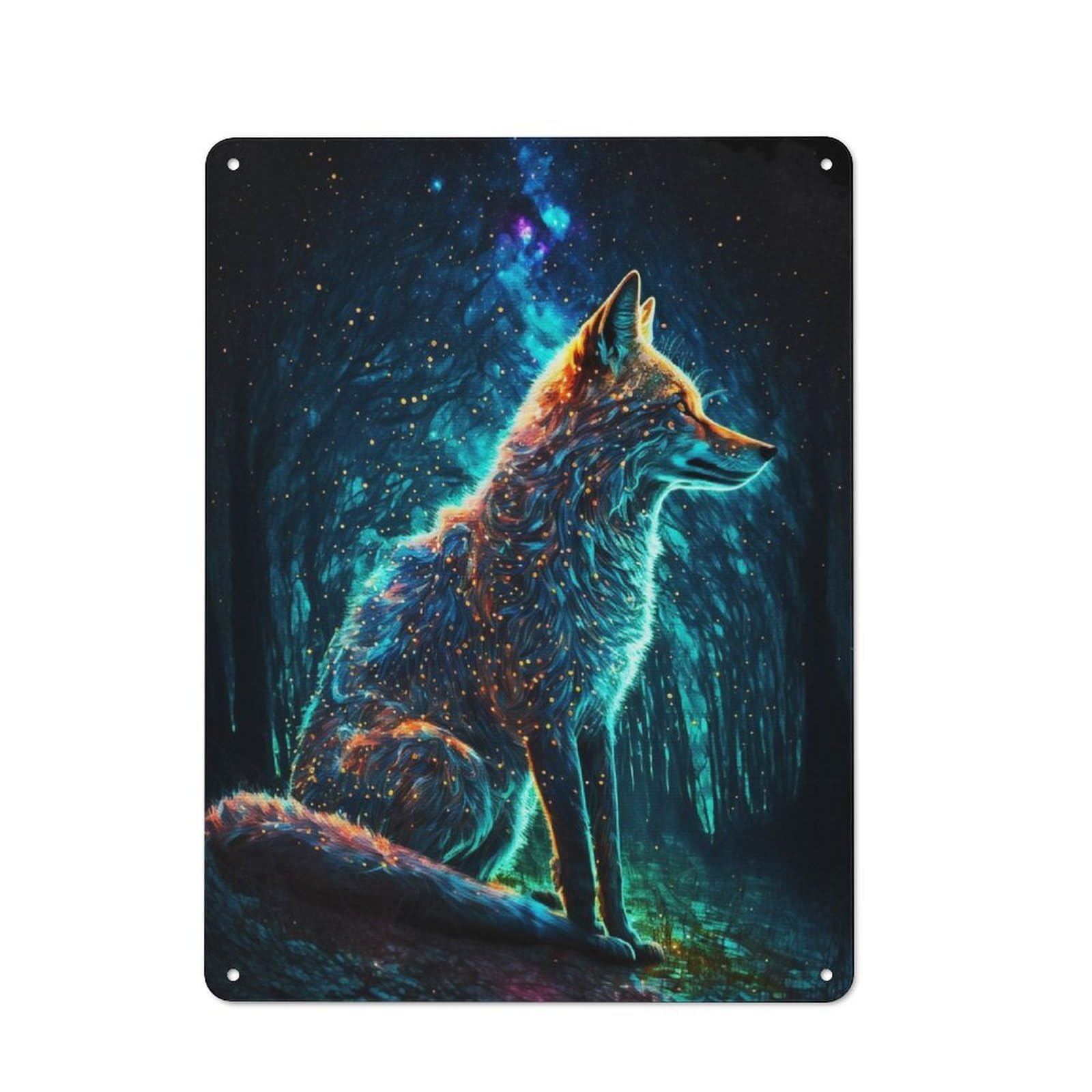 Junmoney Paint The Fox In Forest Tin Sign 40X30cm With For Workshop Wall, Rustic Decor, Autumn Room Decor For Fans Of Metal Wall Signs