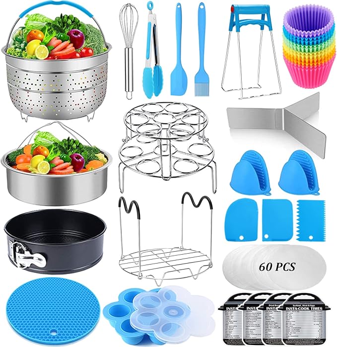 Sugaroom 101 PCS Pressure Cooker Accessories Set Compatible with Instant Pot Accessories 6 qt 8 quart - 2 Steamer Baskets, Springform Pan, Egg Rack, Egg Bites Mold, Steamer Rack and More