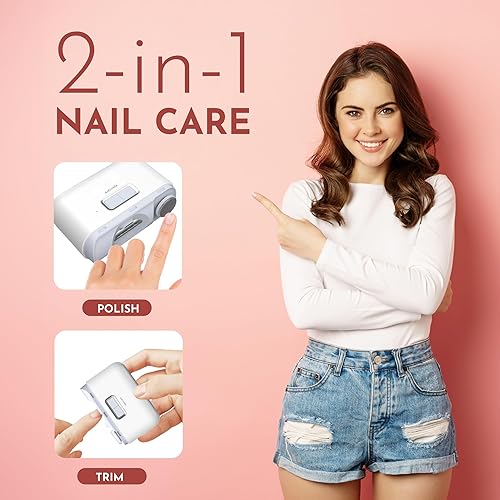 Miniatura 2 de Cortaúñas eléctrico automático, 2 en 1, recargable, para bebés, adultos y personas mayores, pulidor de manicura resistente con LED de seguridad para