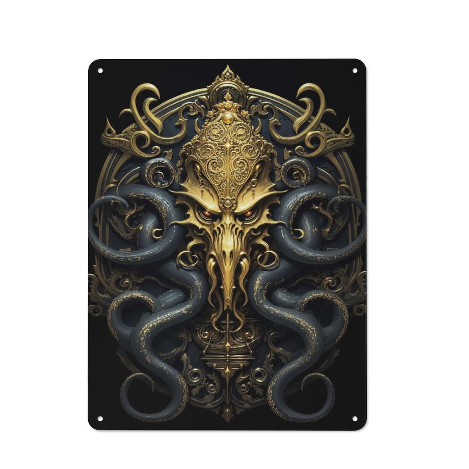 Junmoney Style Golden Kraken King Monster Garage Metal Sign 40X30cm, Weathered Look Shed Wall Plaque For Garage, Workshop, Shed Or Utility Room