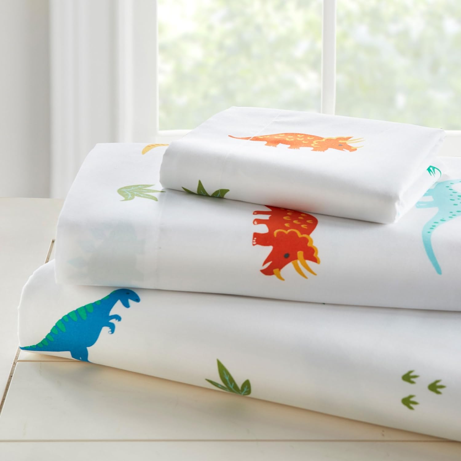Wildkin Toddler Sheet Set – Soft Microfiber, Fitted & Top Sheet, Pillowcase - Jurassic Dinosaurs