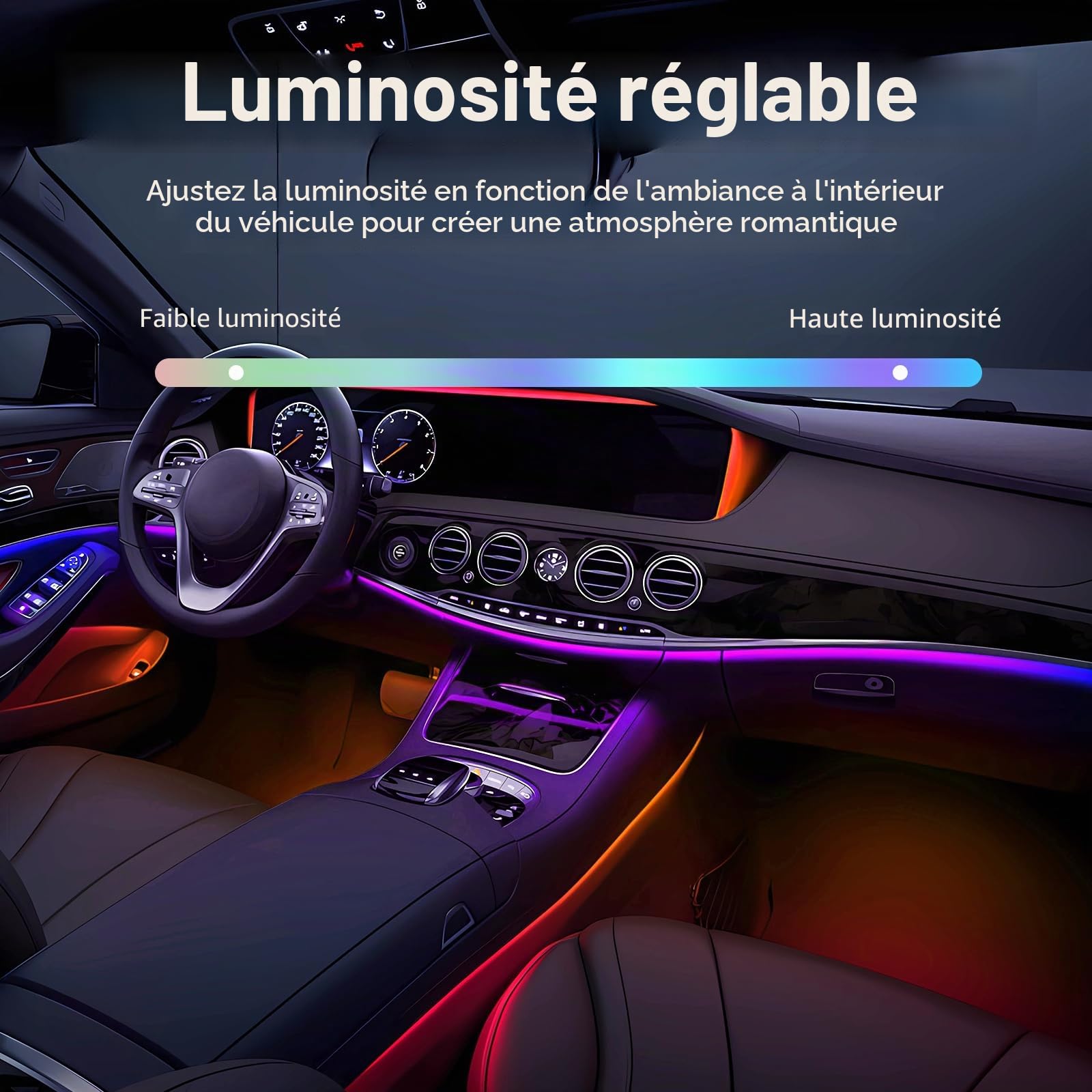 6 in 1 Acrylique Voiture LED Intérieure Éclairage, 168 LEDs RGB Ambiance Lumière, App + Télécommande Contrôle Contrôlable, Multicolore Ambiance Lumière
