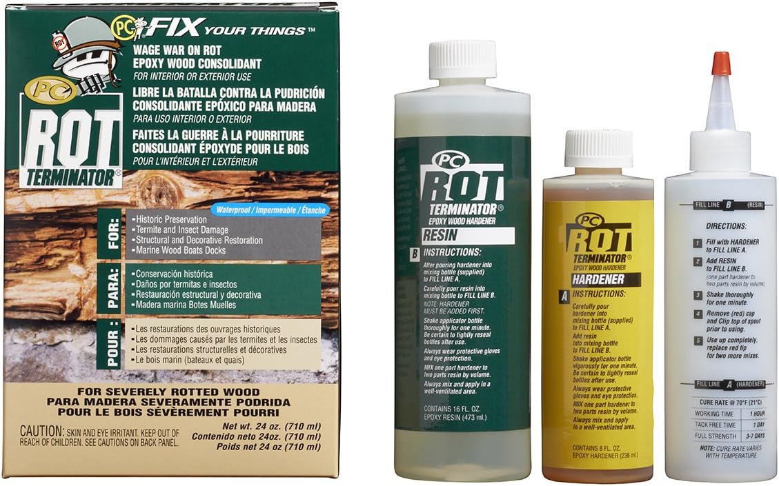 PC Products PC-Rot Terminator Epoxy Wood Hardener, Two-Part 24oz in Two Bottles, Amber 240618