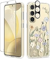 Vista 14 de GVIEWIN Funda protectora para Samsung Galaxy S25, transparente floral, delgada, a prueba de golpes, para mujer, no se pone amarilla, con protector