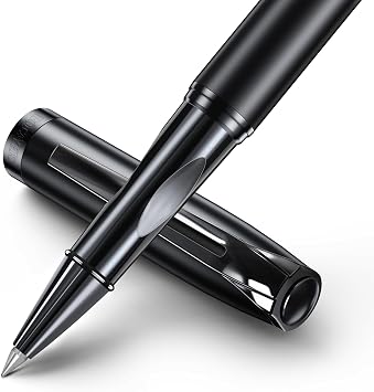 Samurai Rollerball Liquid Ink Pen Set,Luxury Executive Writing Pen for The Office,Roller Ball Pen Refillable,Schmidt Refill*2 and Gift Box,Best Ballpoint Pen Gift Set for Men & WomenBlack