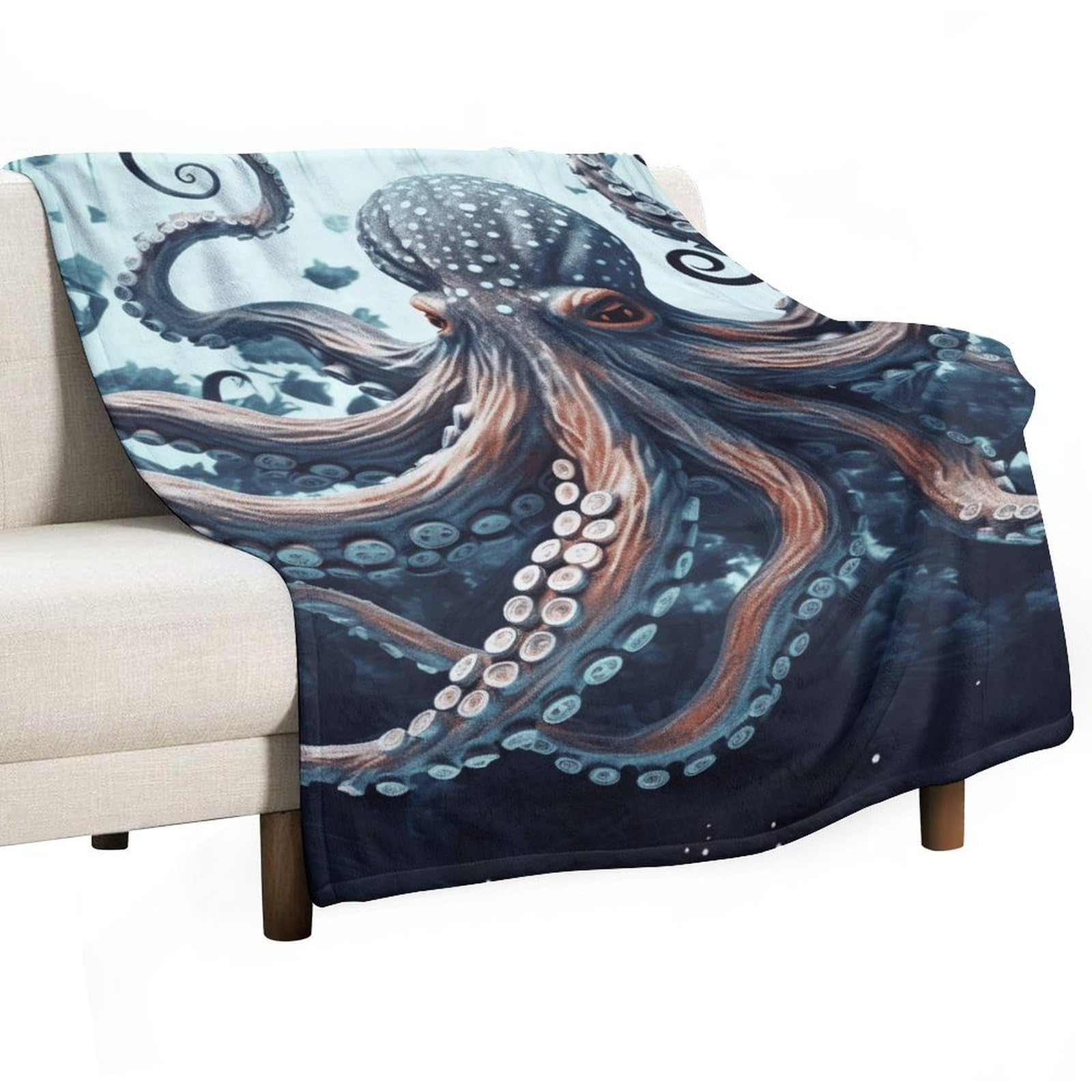 Couverture flanelle pieuvre légère et respirante plaid chaud et confortable pour le canapé