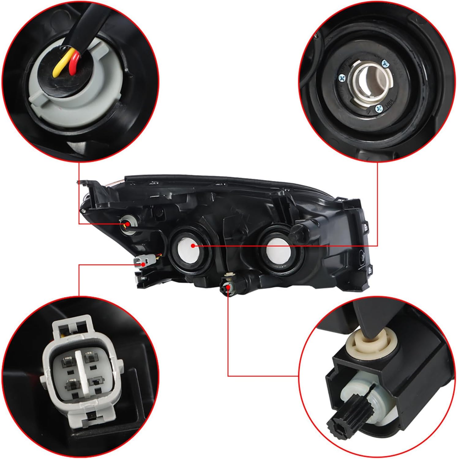 Replacement for RAV4 2009-2012 Headlight Assembly Projector Chrome Halogen Left and Right Side Pair