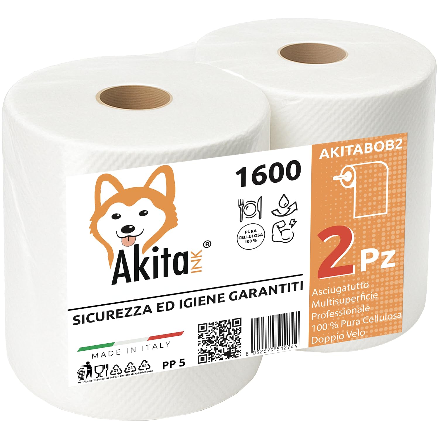 2 Rotoli Carta Asciugatutto 1600 Lunga Durata Extra Resistente Bobina carta Asciugatutto 2 veli pura cellulosa Microgoffratura Rotoloni asciugatutto uso alimentare casalingo industriale