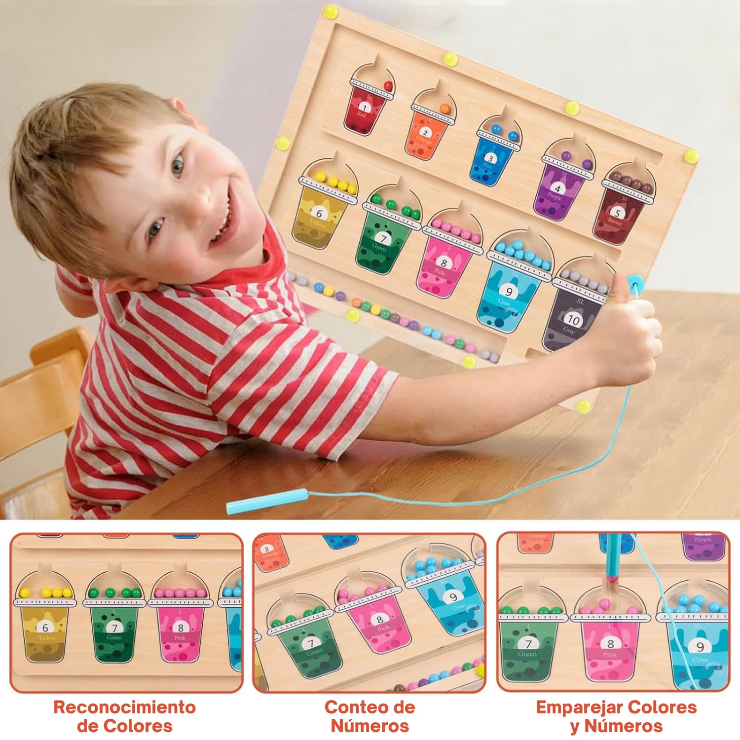 Adena Montessori Montessori magnetyczna tablica do układania kolorów i liczb – drewniana deska do układania puzzli i liczenia kolorów