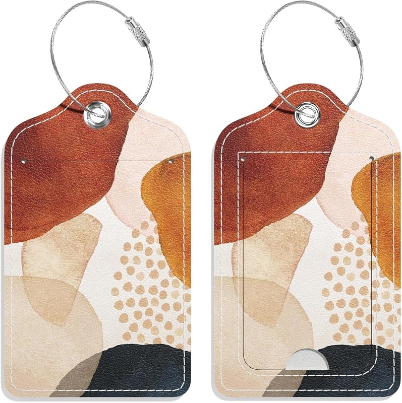 Luggage Tags for Suitcase, 2 Pack PU Leather Travel Cruise Luggage Tag with Privacy Flap, Name ID Label and Metal Loop for Women Suitcase Baggage Bag Backpack Instrument, Abstract Stone