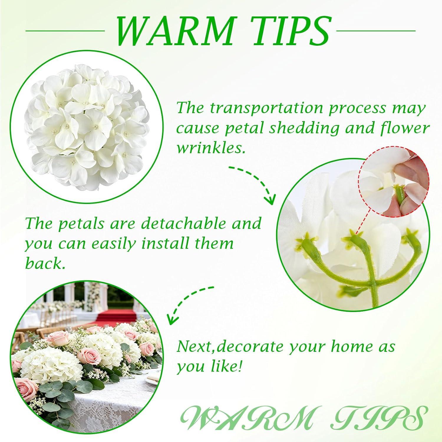 80PCS White Hydrangea Artificial Flowers, Faux Hydrangeas Fake Flowers | Bulk Fake Flower Heads with Stems, Easy to Assemble, Artificial Flowers for Wedding, Centerpieces, Home, Party(No Vase)