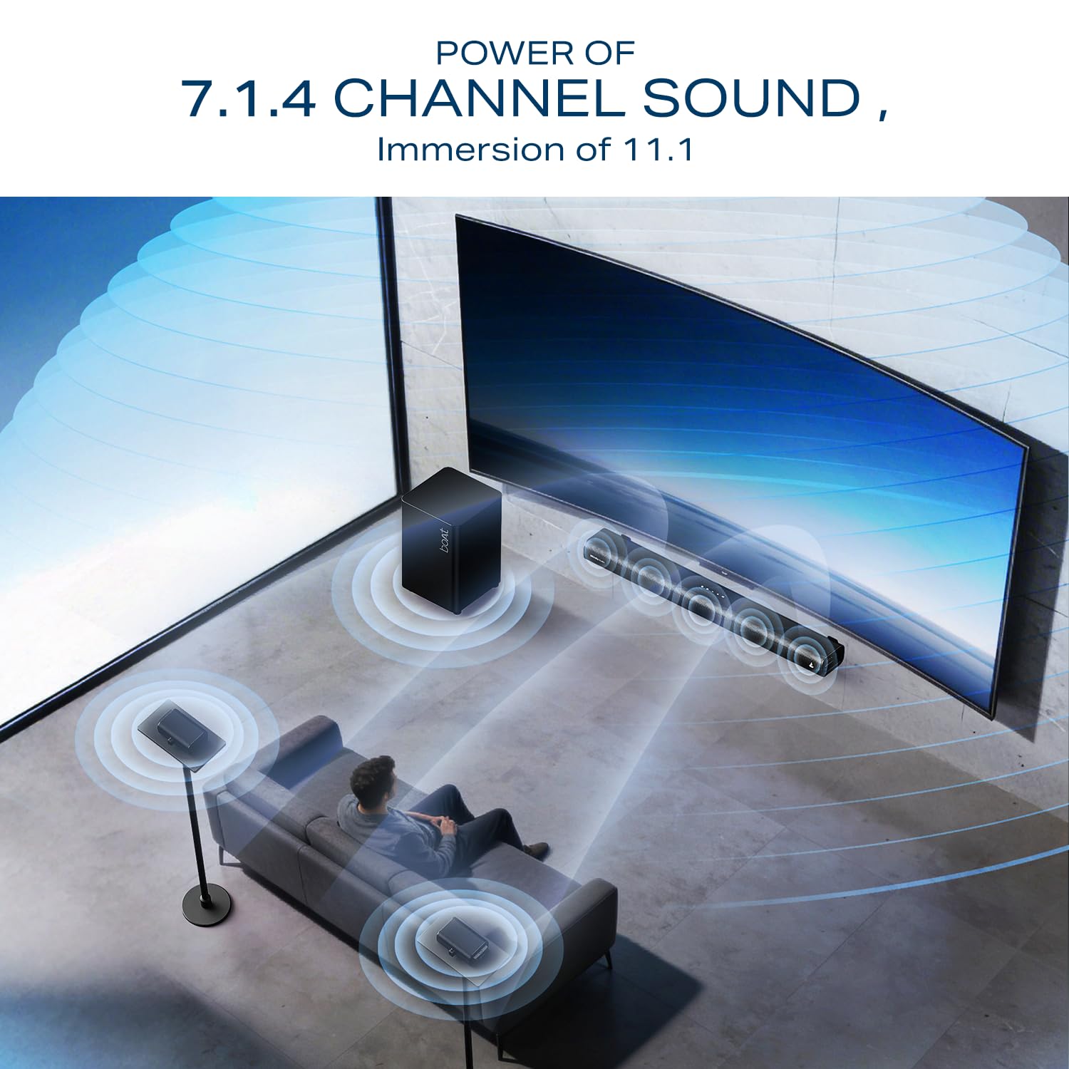 Image of the wireless subwoofer, highlighting its design and powerful bass capabilities.