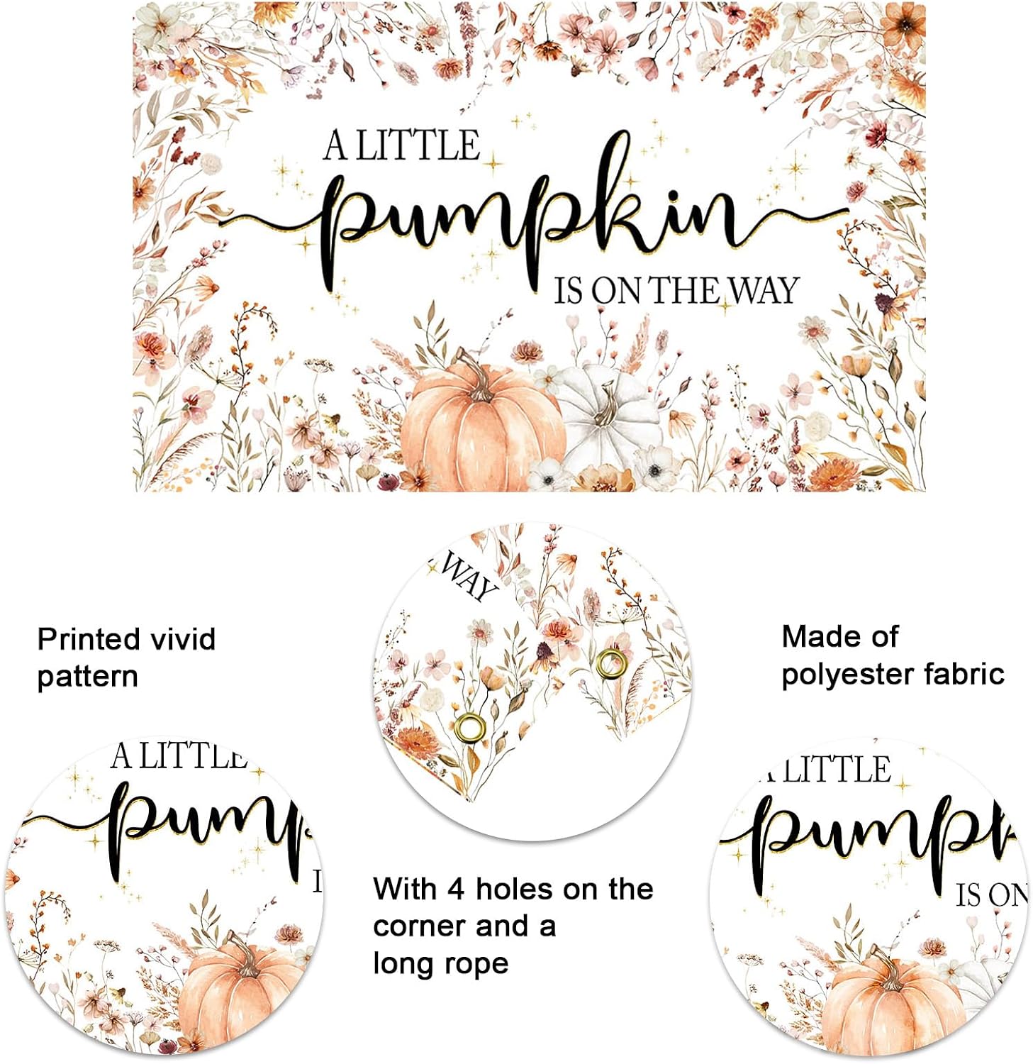 Mocsicka Little Pumpkin Baby Shower Backdrop Decorations for Fall 6x3.6ft