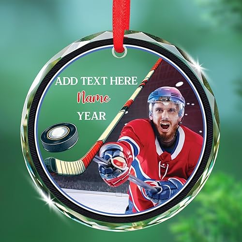 Miniatura 16 de Adorno de cristal de Navidad con nombre de foto personalizado, adorno de Navidad para amantes del béisbol 2025, texto personalizado, adornos de