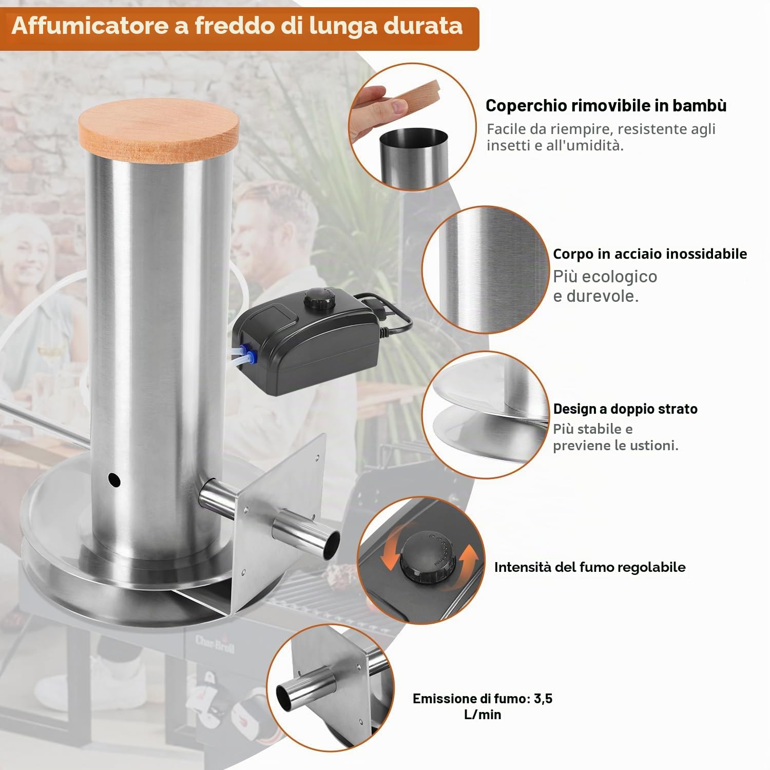 Generatore di fumo per affumicatore elettrico con pompa, affumicatore portatile elettrico per barbecue, generatore di fumo freddo per affumicare pesce, carne