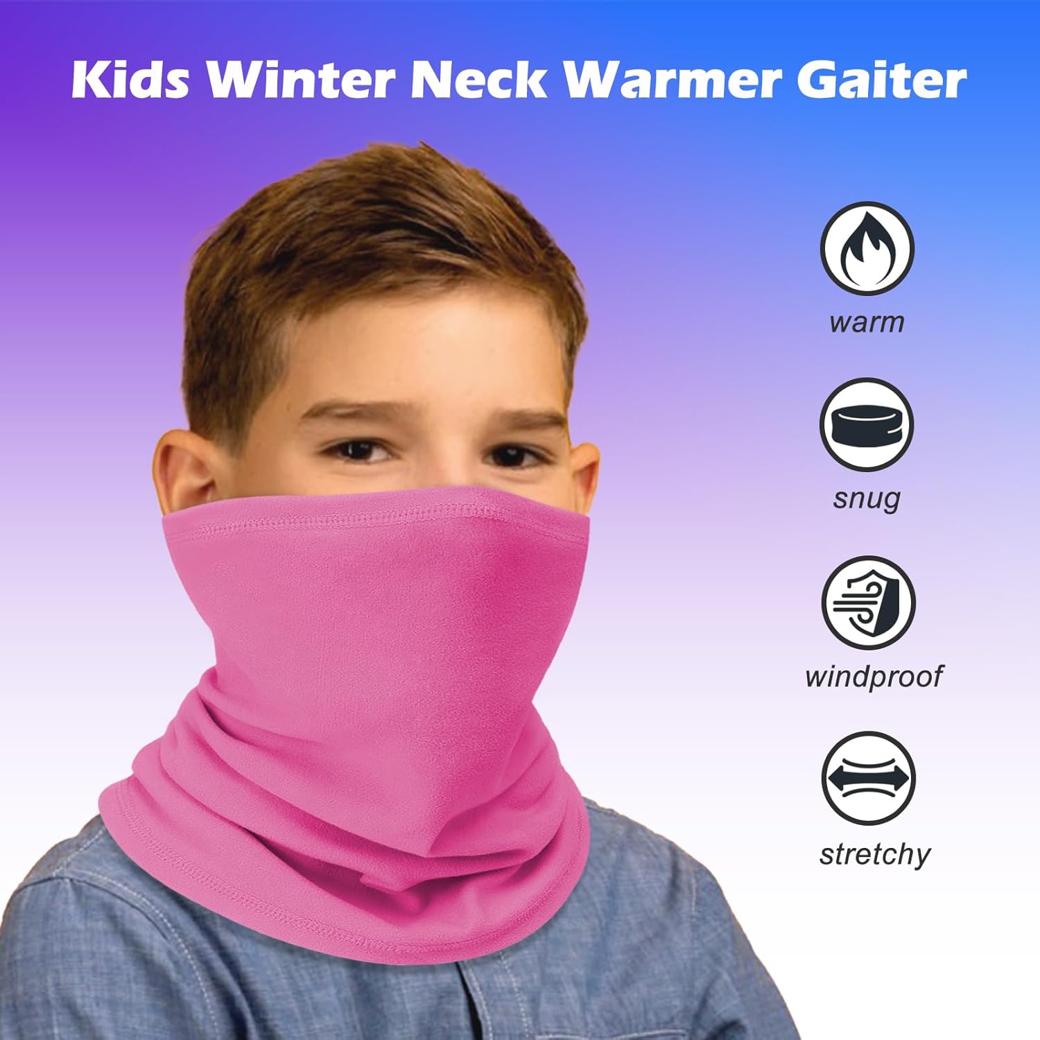 Kids Fleece Neck Warmer Gaiter - Winter Face Cover for Snow Play & School - Warm Elastic Tube Scarf for Boys & Girls - Image 2