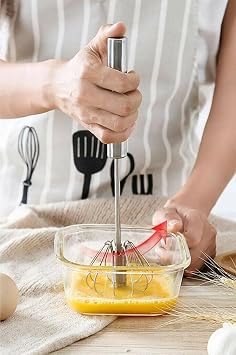 Beater Egg Mixer, Hand Mixer Multifunctional Stainless Steel Semi-Automatic Hand Held Push Type Beater, Milk Beater, Rotary Kitchenware Mixer