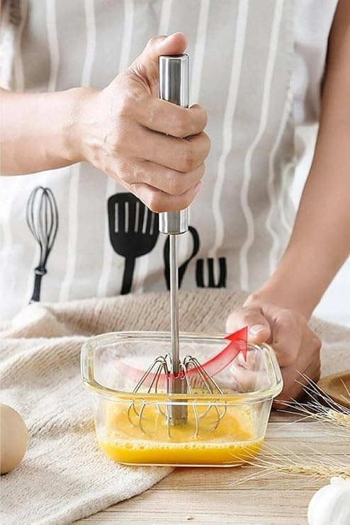 Beater Egg Mixer, Hand Mixer Multifunctional Stainless Steel Semi-Automatic Hand Held Push Type Beater, Milk Beater, Rotary Kitchenware Mixer