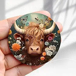 Ímã de geladeira vintage Touro com design de borboletas -5,8 cm adesivo de geladeira redondo acrílico decoração retrô presente tamanho perfeito para geladeira, armário ou qualquer superfície magnética