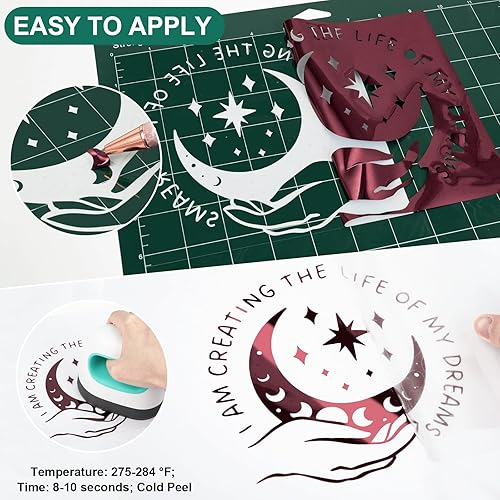 Miniatura 3 de VINYL FROG Rollo de vinilo de transferencia de calor de lámina metálica granate, 12 pulgadas x 5 pies, vinilo cromado para planchar, fácil de cortar