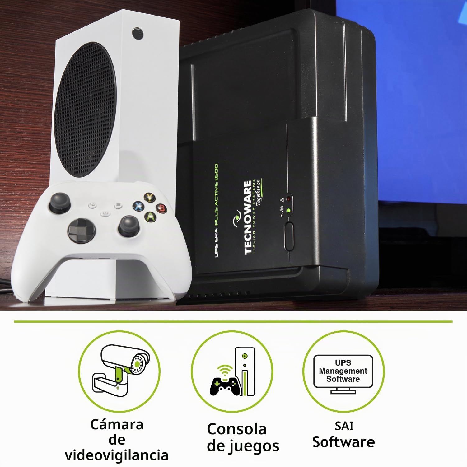 Tecnoware Power Systems - UPS ERA Plus Active 1600, Protección para PC con PFC Activo, Consola Gaming, AVR y USB, Silencioso