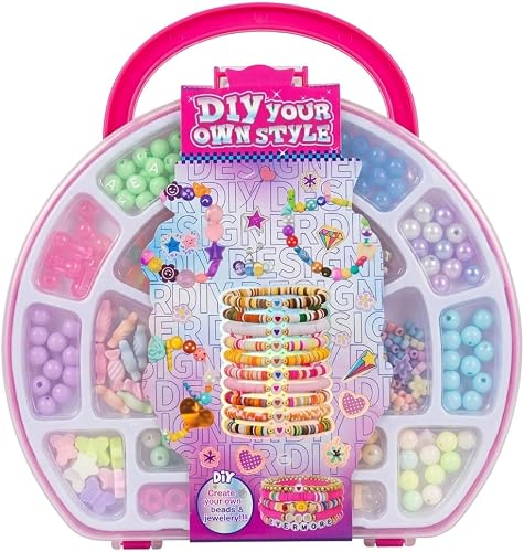 DIY Jewellery Making Bead Kit - Creative Arts & Crafts Set for Kids | Arts & Crafts Set, Portable Carry Case, Multi-Compartment Tray, Colourful Bead Variety, Creative Play for Kids