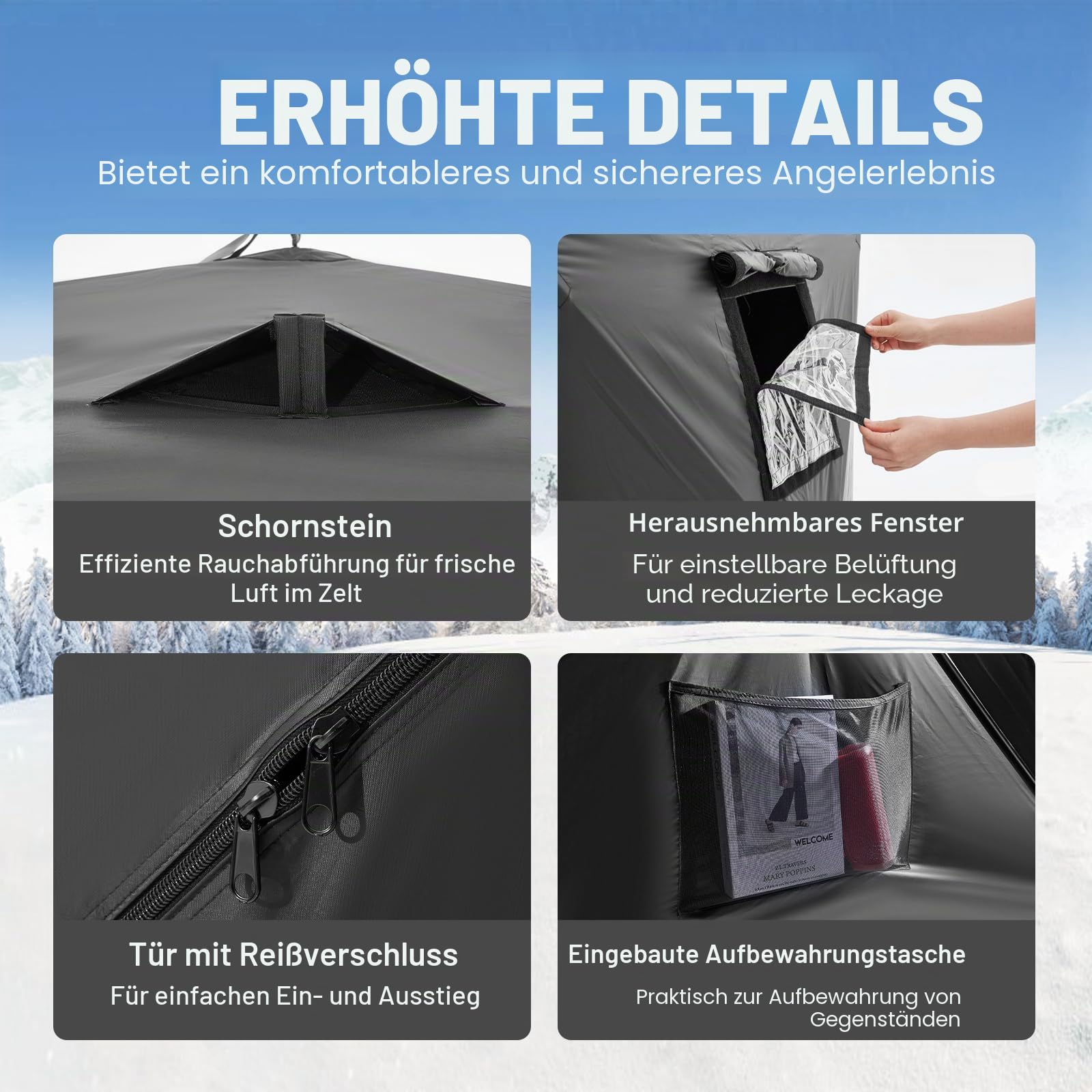 VEVOR Tragbares Pop-Up-Eis-Angelzelt, 1-8 Personen Isolierter Eisschutz, großer Angelbereich, Naben-Stil Ice Shanty für Winterangeln, wasserdichter Oxford-Eiswürfel mit Ankern/Seilen/Tragetasche