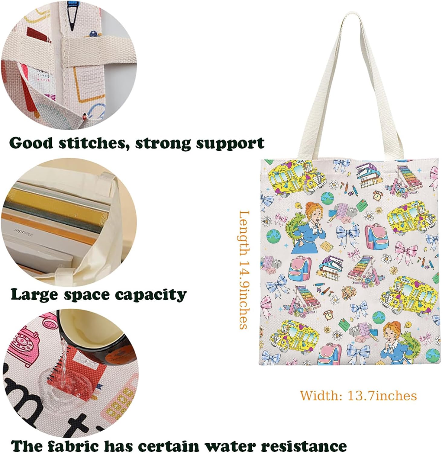 KUIYAI Magic Bus Inspired Tote Bag Teacher Appreciation Canvas Bag Frizzle Teacher Coquette Bus Lover Gift (MagicSchoBusToteS) - Image 4