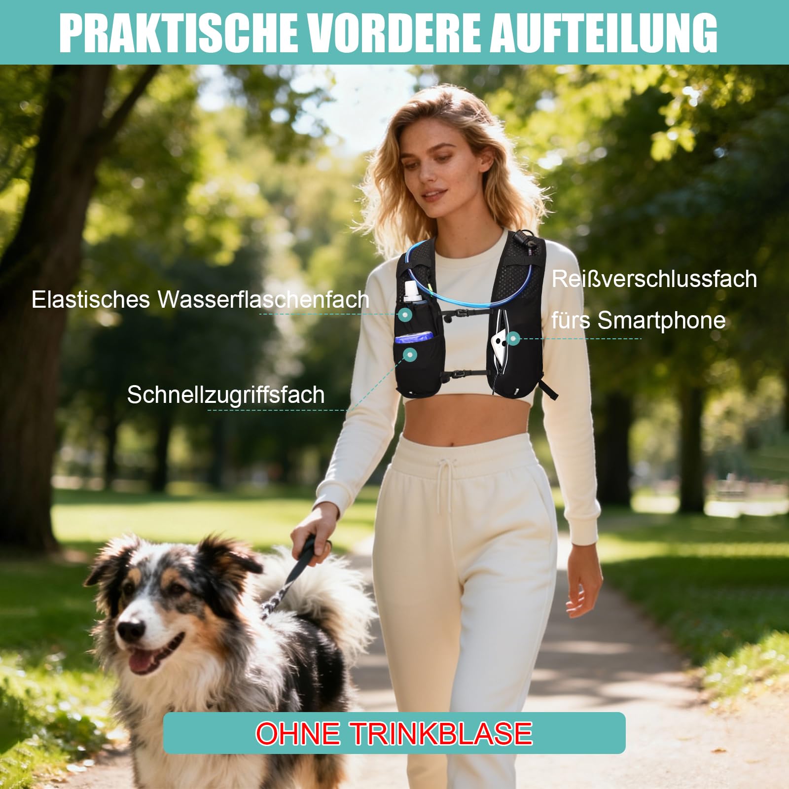 Laufweste Damen & Herren mit 500ml Trinkflasche, Reflektierende Running Vest für Bessere Sichtbarkeit, Atmungsaktiver Laufrucksack Trinkrucksack für Laufen Wandern Joggen, Nur 170g