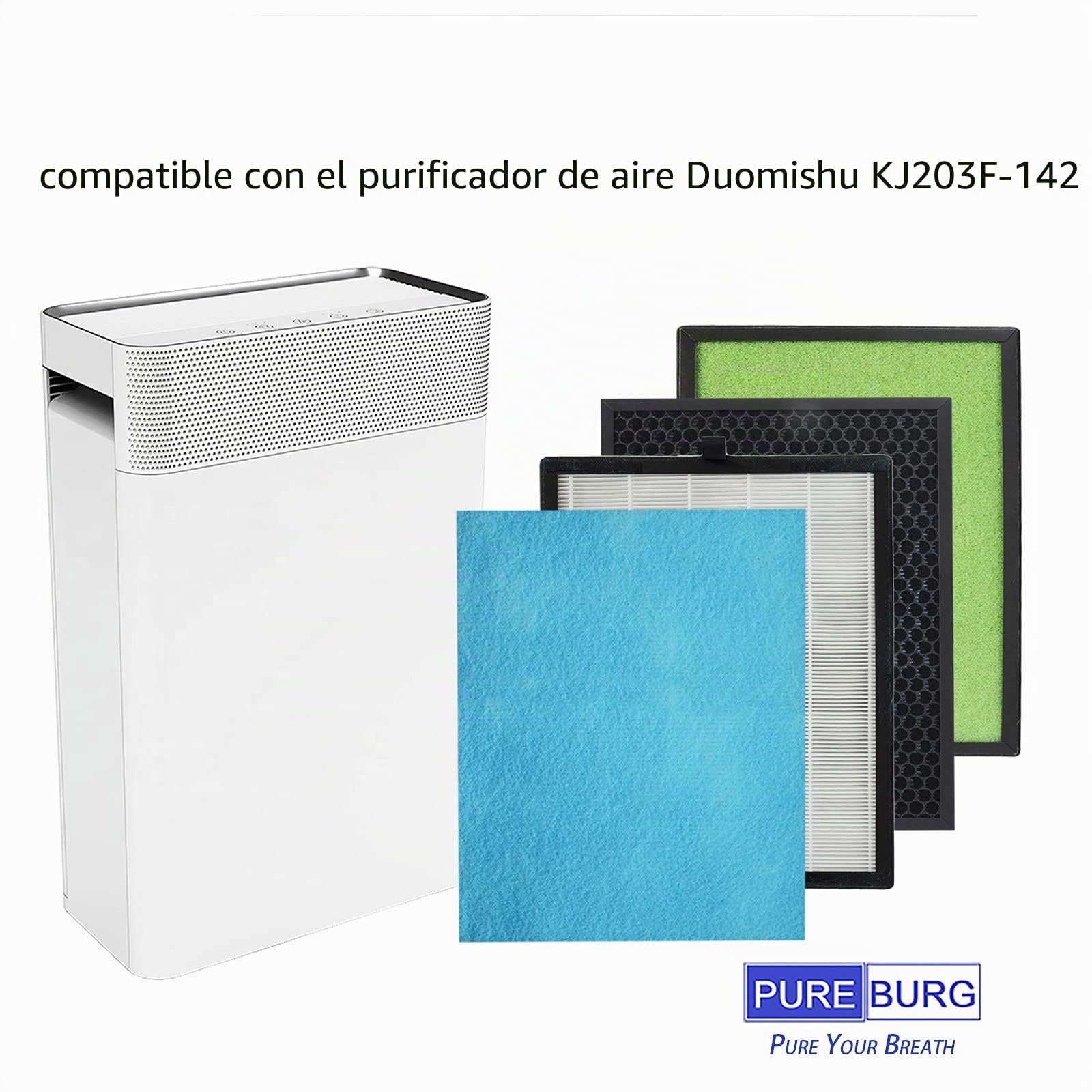 PUREBURG Paquete de 2 filtros de Repuesto HEPA 4 en 1 de Repuesto y 4 prefiltros compatibles con el purificador de Aire Duomishu ‎KJ203F-142