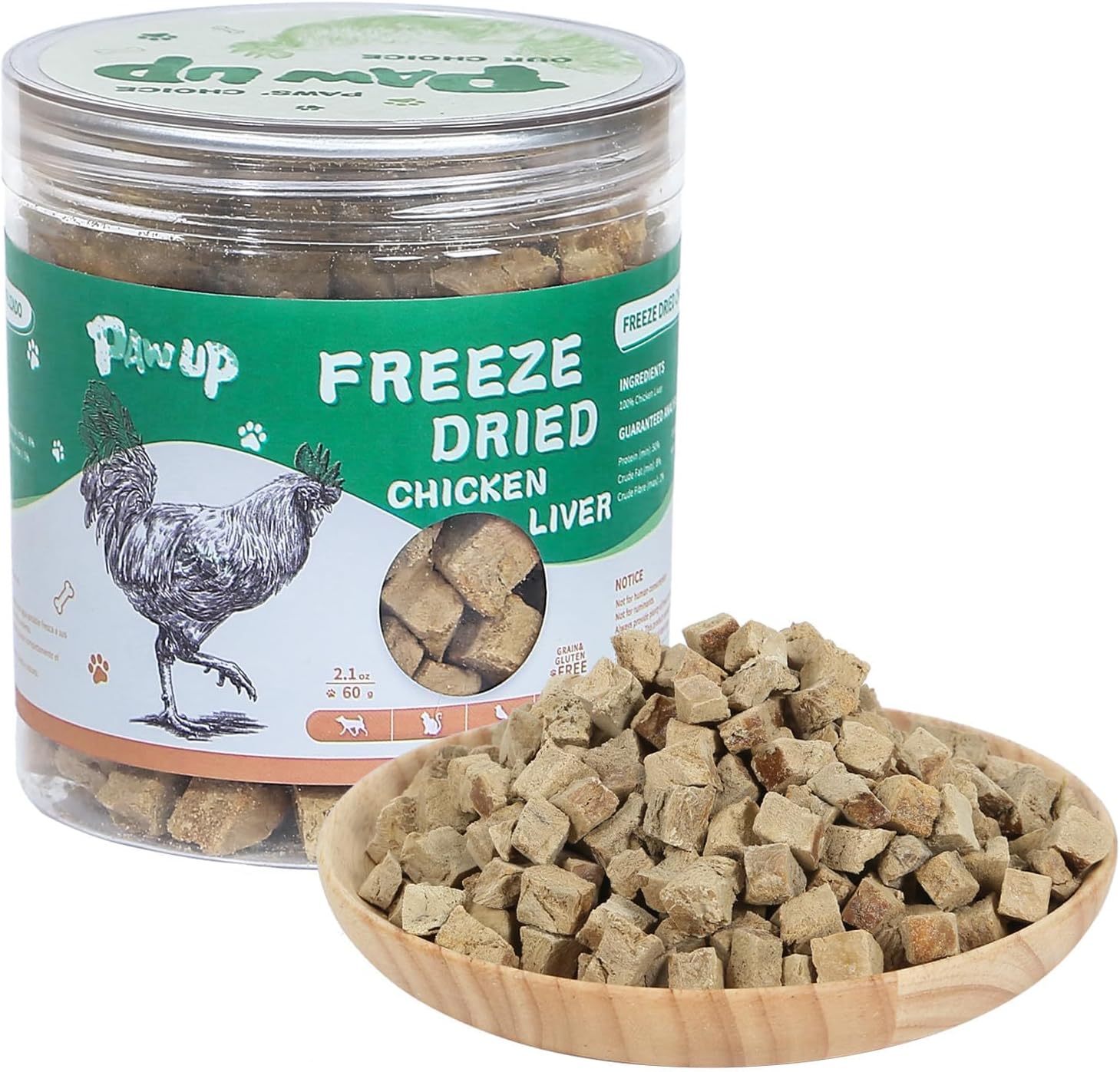 PAWUP Freeze Dried Chicken Liver Pet Treats, High Protein Freeze-Dried Pet Food for Dogs, Cats, Fresh Ingredient Snacks, 2.1 oz, Rawhide Free&Grain Free