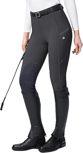 SANTINY Pantalones de equitación para mujer con bolsillos con cremallera, mallas de escuela con parche en la rodilla, pantalones ecuestres para mujer