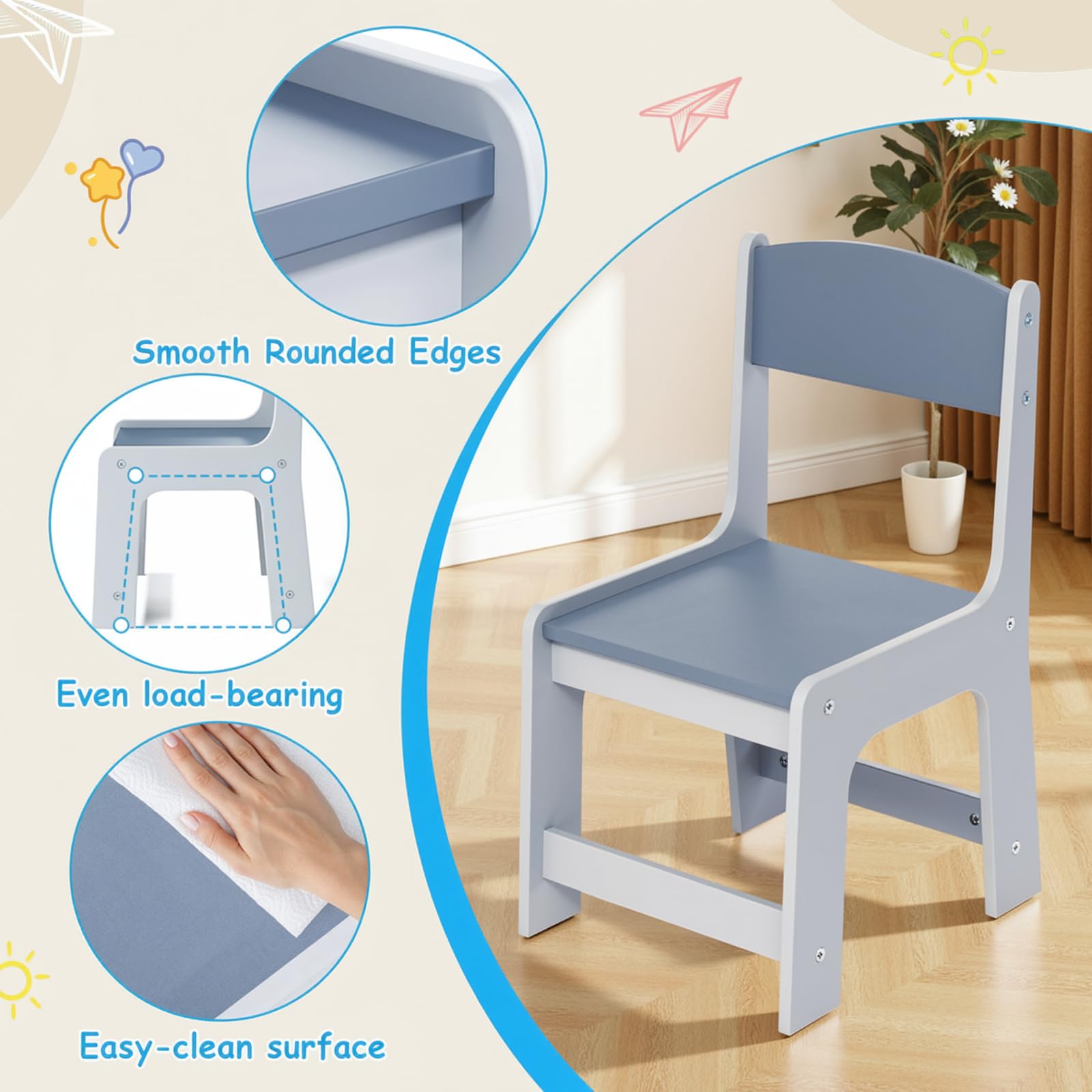 Clevich Lot de 2 chaises pour Enfant 55 x 30 x 28 cm, Chaise de Bureau à partir de 2 Ans, jusqu'à 80 kg, lot avec Repose-Pieds et Dossier incurvé, pour Chambre d'enfant, école, Groupe de sièges