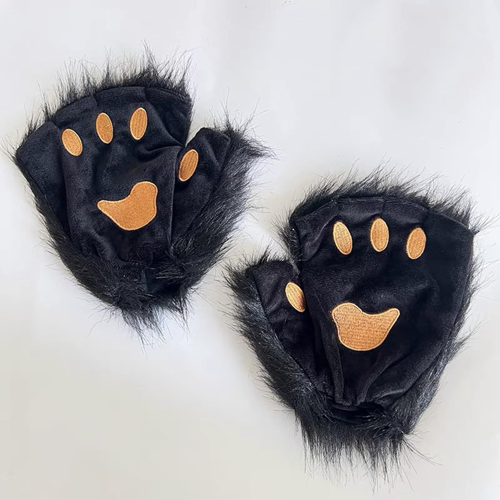 Faux Fur Wolf Tail Fluffy Cat Paw Gloves Cosplay Costume Furry Therian Mask Set Animal Dress Up Fancy Dress Halloween Party Costume Masquerade Mask Tail Kit Paw Claw Mittens Dress Up Accessories - Image 4
