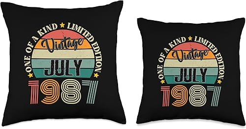 Miniatura 3 de Cojín retro de 37 años de edad de julio de 1987, 37 cumpleaños, 16 x 16 pulgadas, multicolor