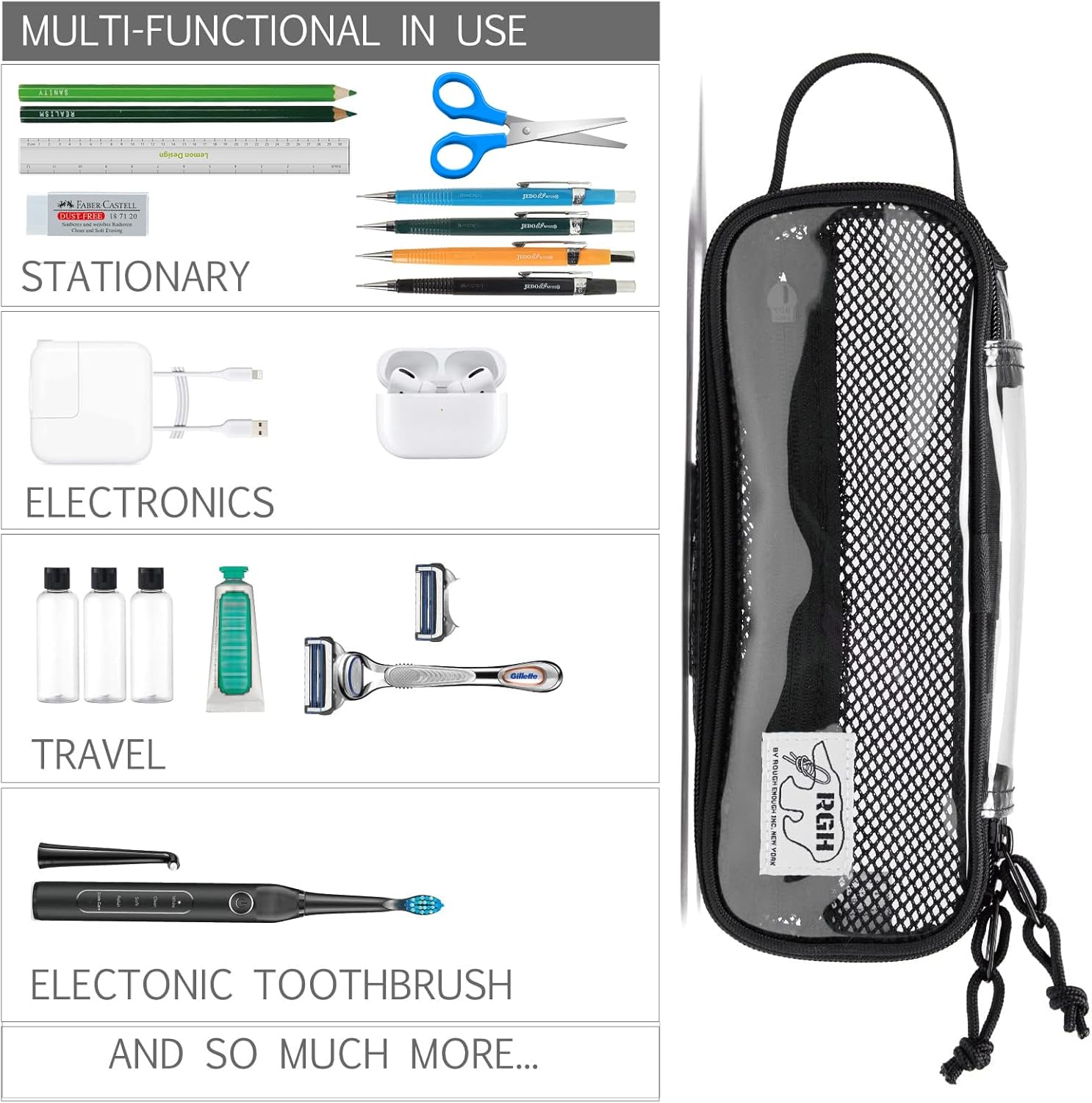 Rough Enough Clear Pencil Pouch Case Bag for Preppy Boys Girls Adults School Office Stationary Art Supplies Travel