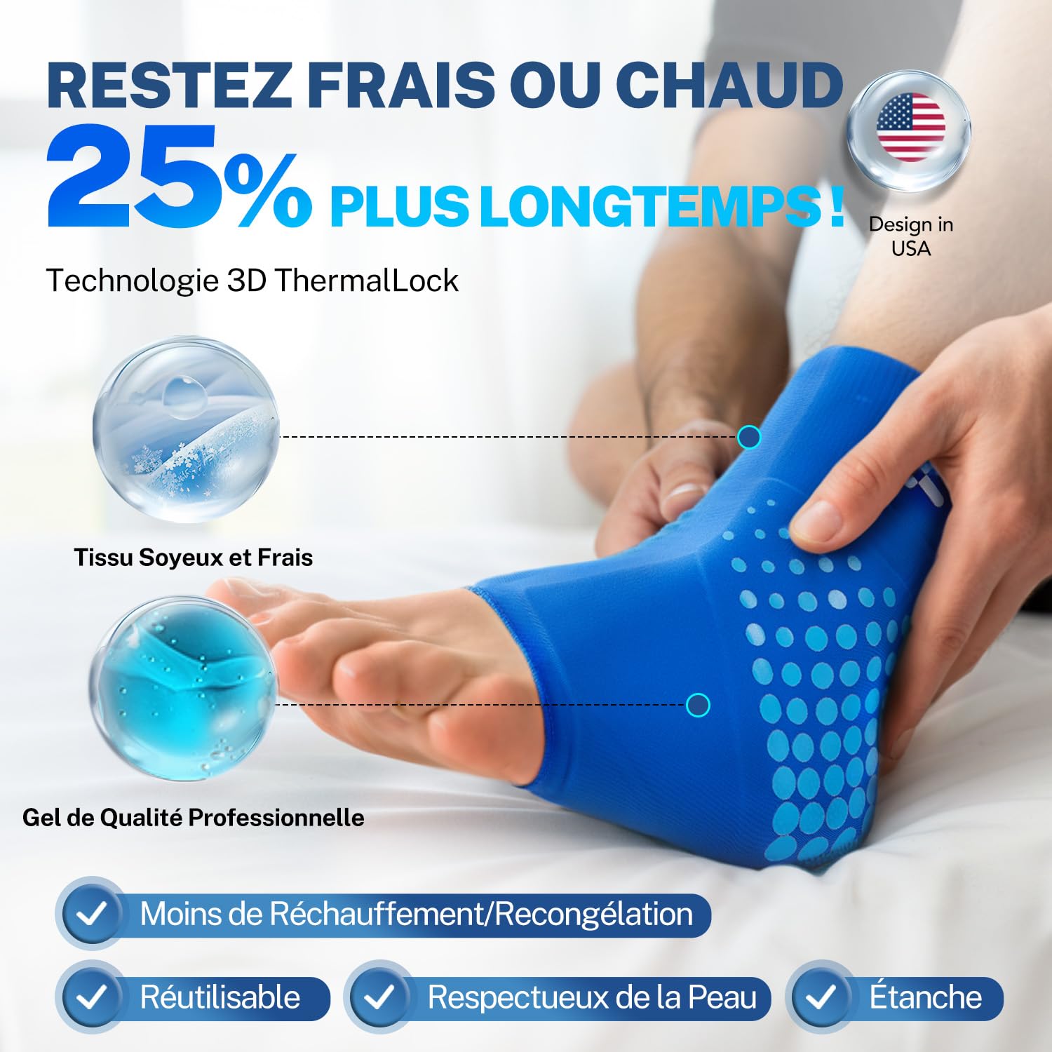 Fitomo Poche de Glace Cheville 3D ThermalLock - Pack Froid/Chaud Réutilisable pour Cheville, Soulage Entorse et Tendinite, Gel Cryo 25% Plus Longtemps, Compresse Sport 500+ Utilisations (1 Unité, XL)
