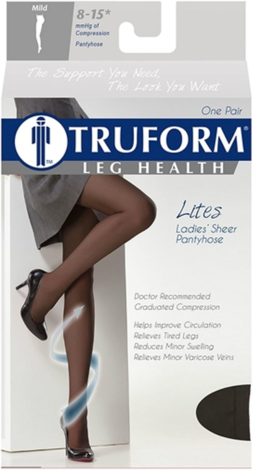 Truform Queen Size Sheer Compression Pantyhose, 8-15 mmHg, Women's Shaping Tights, 20 Denier, Black, Queen
