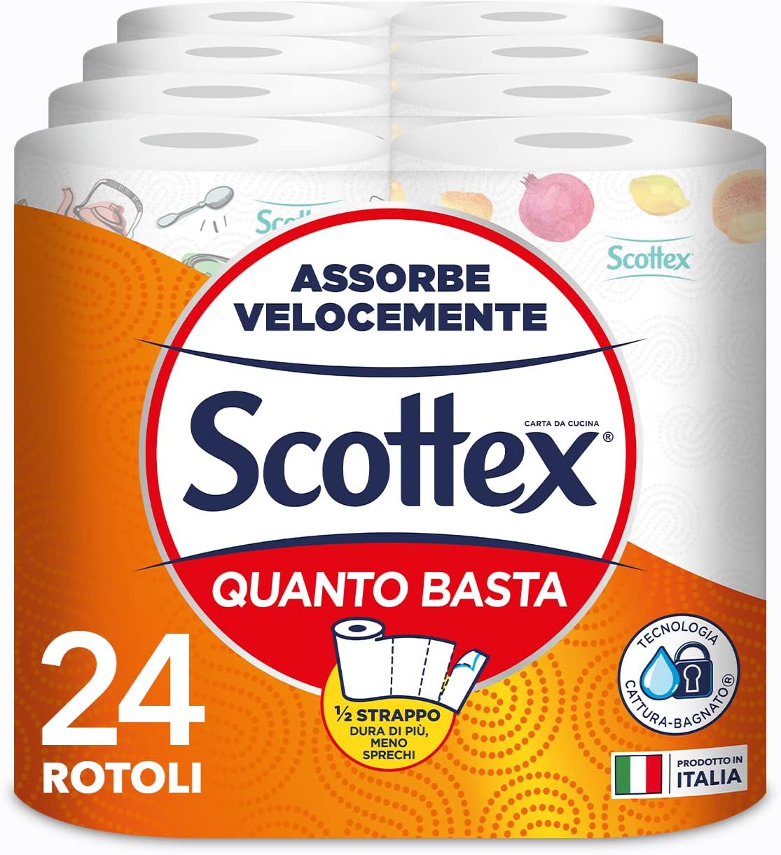 Quanto Basta, Kitchen Paper Half Tear Option, Pack of 24 Maxi Rolls (6x4)