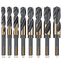 Vista 2 de COMOWARE Reduced Shank Drill Bit Set, 8 Sizes from 9/16" to 1", HSS M2, Black & Gold Drill Bit with 3-Flat 1/2" Shank, 135° Split Point, Drills Bits