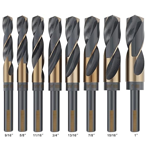 Miniatura 2 de COMOWARE Juego de brocas de vástago reducido, 8 tamaños de 916 a 1 pulgada, HSS M2, broca negra y dorada con vástago de 3 planos de 12 pulgada,