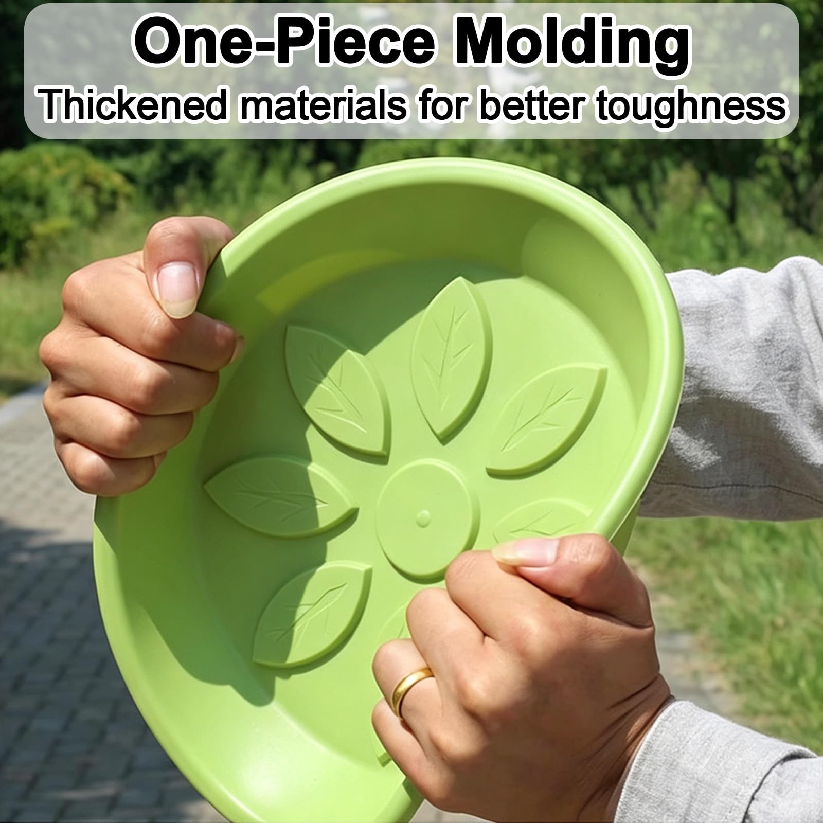 Plato para Macetas de Resina PP con Diseño Hoja, Bandejas, 3 Pzs | Bandeja para Macetas Robusta Borde Profundo para Macetas de Jardín Interior y Exterior(Green,21x3cm/8.3x1.2in)