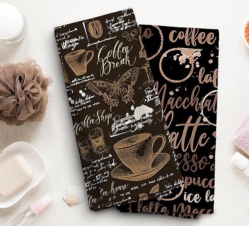 Miniatura 2 de Toallas de café retro, decoración de cocina, decoración de barra de café, toallas de mano de mariposa, regalos para ella, juego de 2, 16 x 24