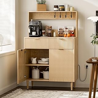 Coffee Bar Cabinet with Storage, Modern Sideboard with Drawers, Shelves,...